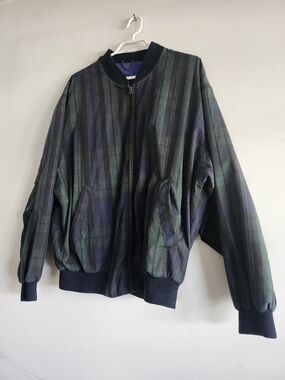 St Michael's Marks & Spencer Plaid Jacket | Women's Large | Green Navy | Satin L